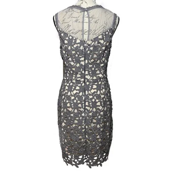 Beautiful Alya Taupe Lace Fitted Sleeveless Sheath Dress  Size L Gray - Picture 2 of 8